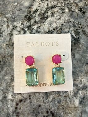 Talbots Hot Pink and Aqua Glass Drop Earrings